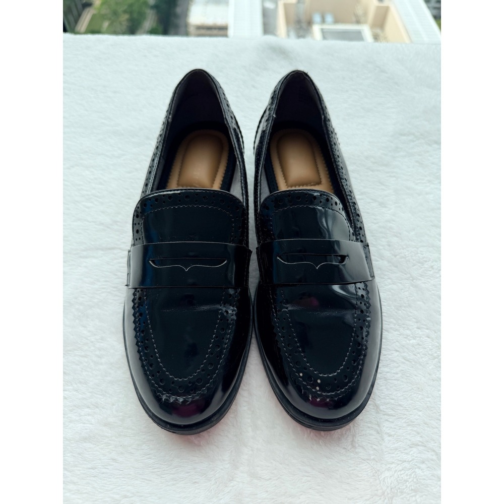 Kelly and Katie Glossy Black Patent Leather Loafers Preppy Academia Chic‎